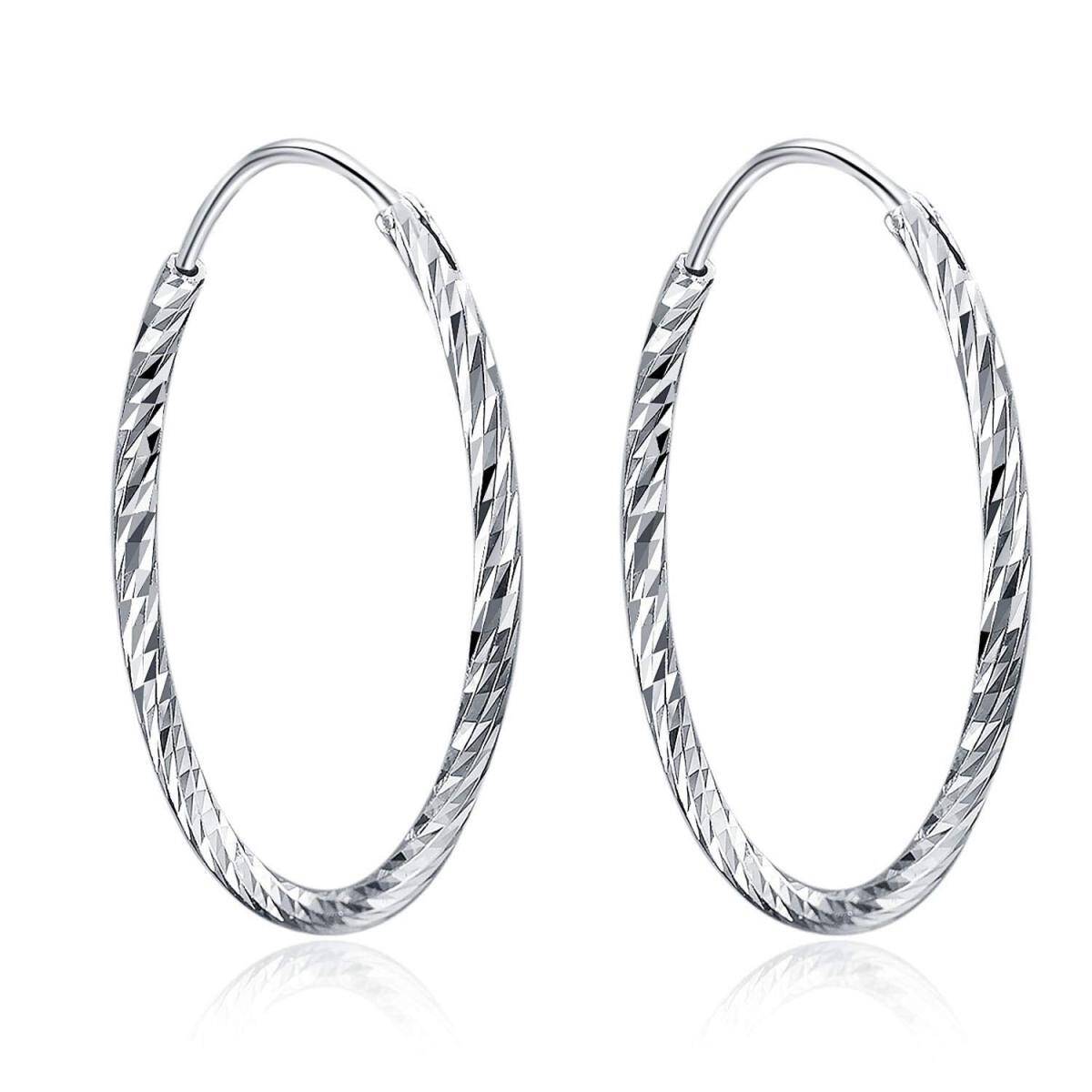 Sterling Silver Round Hoop Earrings-1