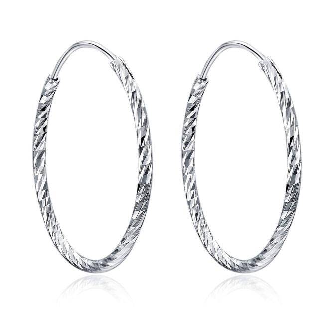 Sterling Silver Round Hoop Earrings-0