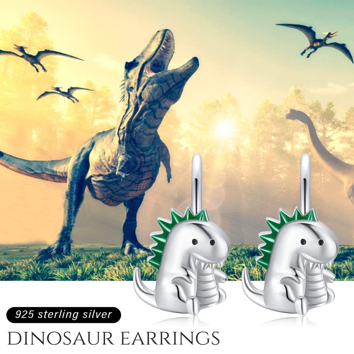 Boucles d'oreilles dinosaures en argent sterling-6