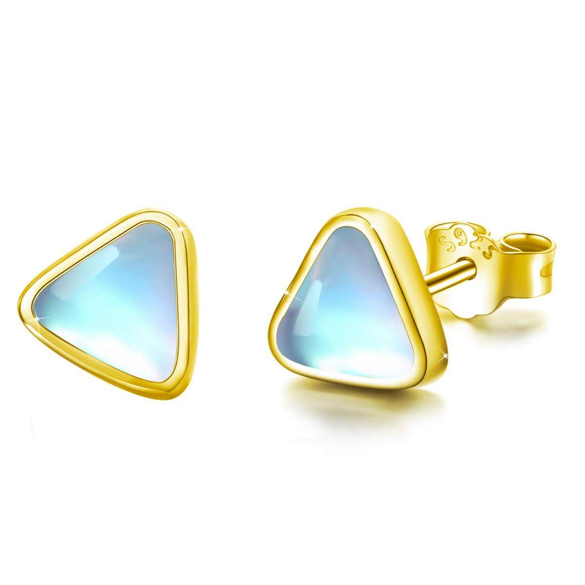 Sterling Silver with Yellow Gold Plated Moonstone Triangle Stud Earrings-1