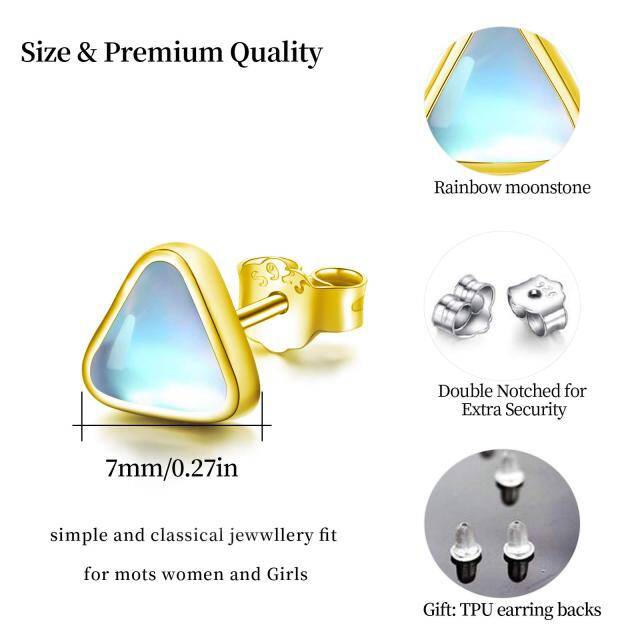 Sterling Silver with Yellow Gold Plated Moonstone Triangle Stud Earrings-3