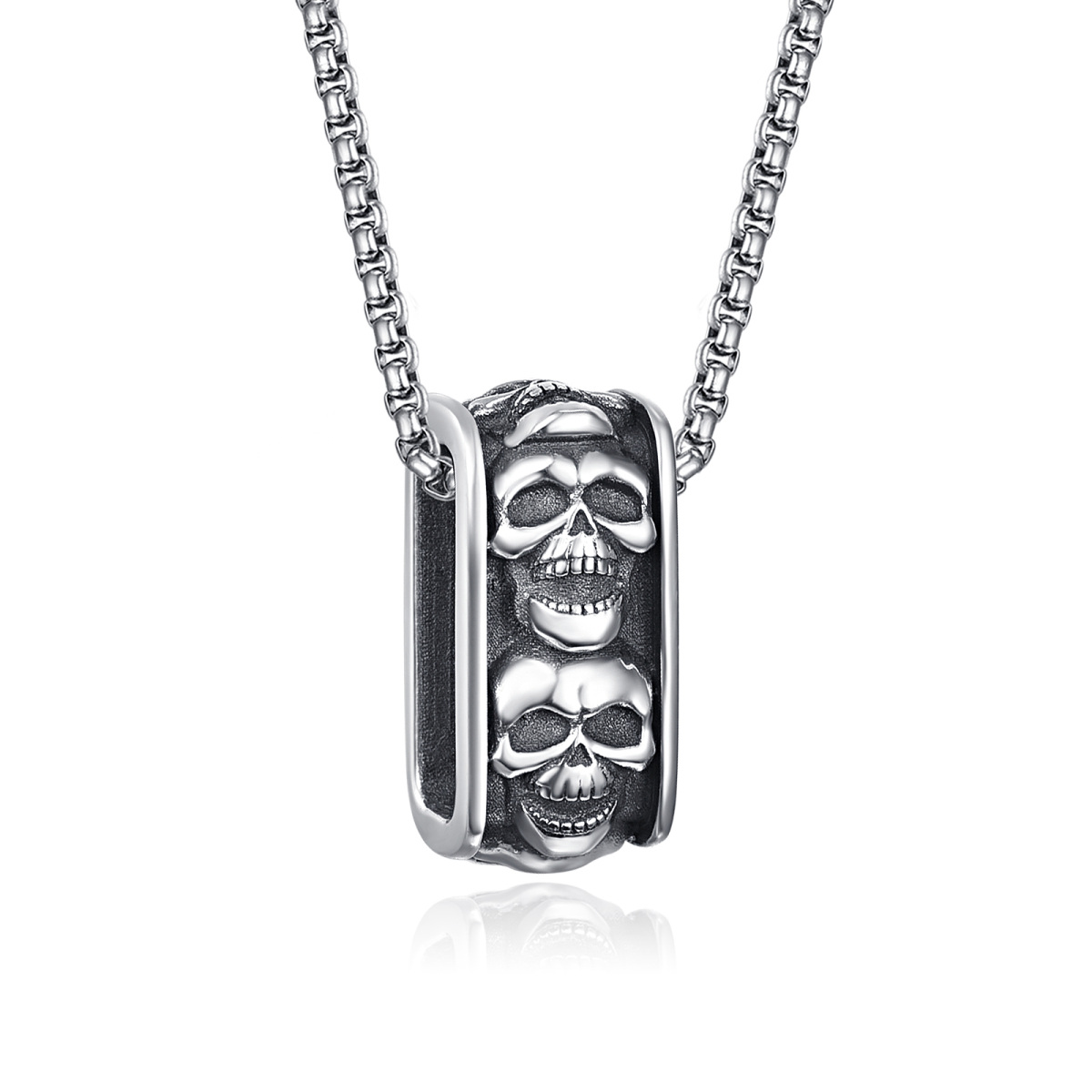 Sterling Silber Totenkopf-Anhänger Halskette für Männer-1