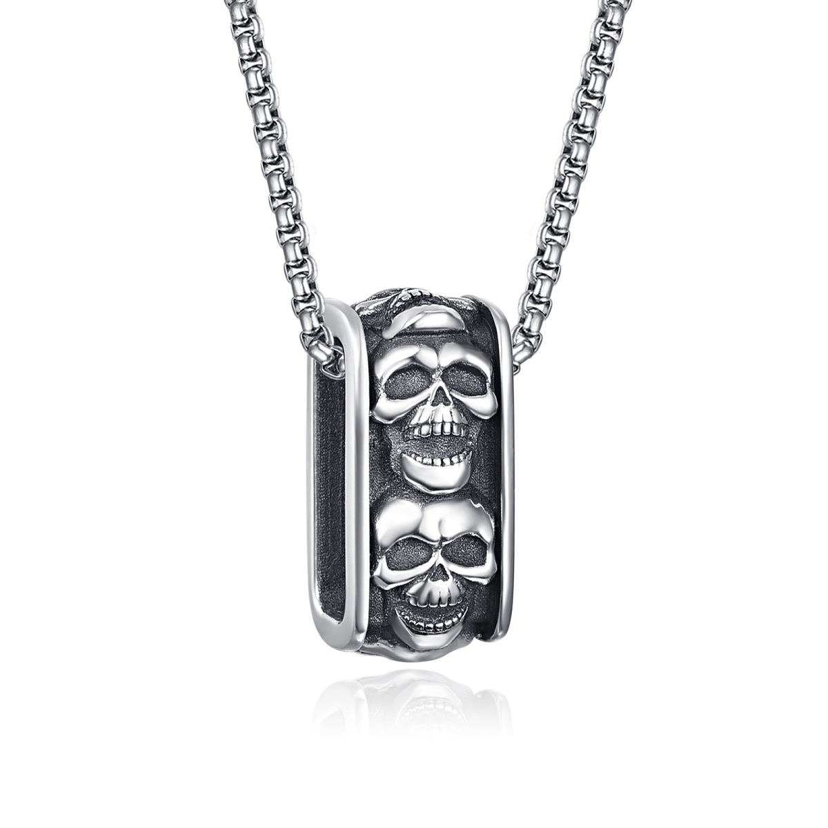 Collier en argent sterling avec pendentif tête de mort pour hommes-1