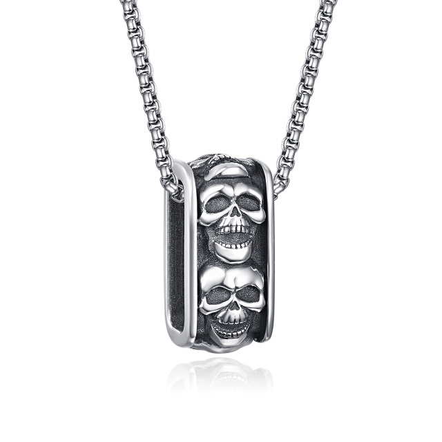 Sterling Silber Totenkopf-Anhänger Halskette für Männer-0