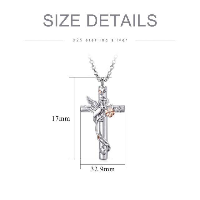 Sterling Silver Two-tone Hummingbird & Cross Urn Necklace for Ashes-4