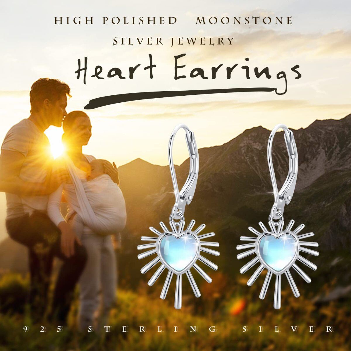 Sterling Silver Moonstone Heart Drop Earrings-4