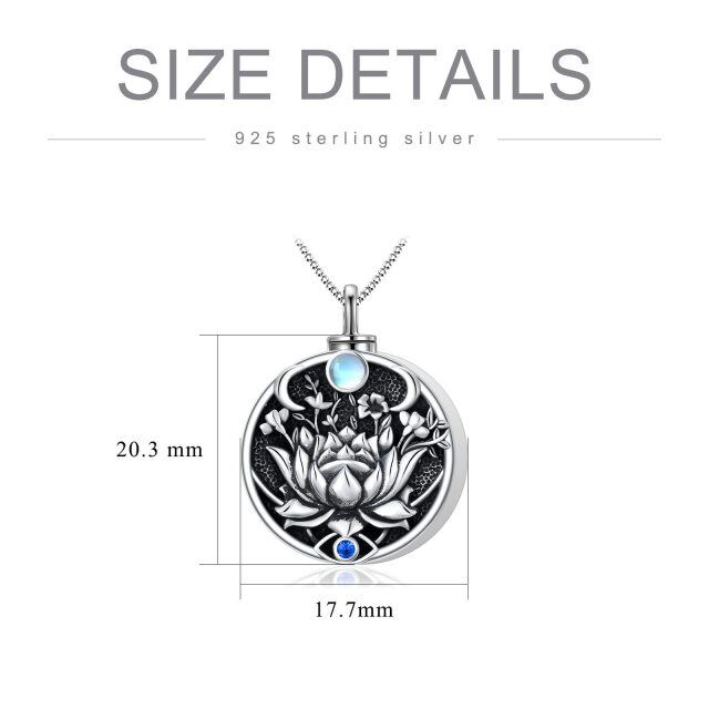 Sterling Silver with Black Rhodium Circular Shaped Cubic Zirconia & Moonstone Lotus & Evil Eye Urn Necklace for Ashes-4
