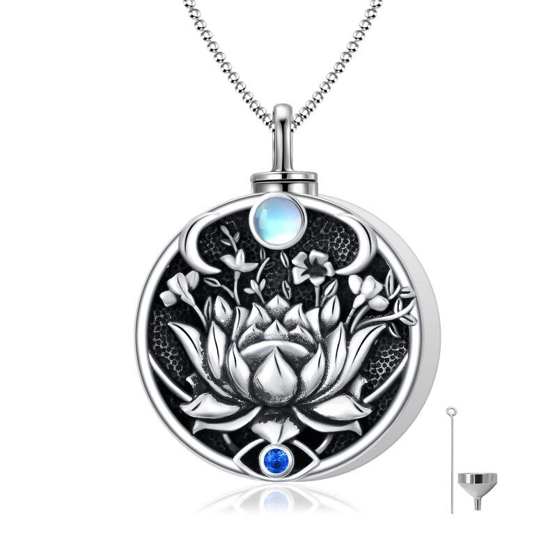 Collier en argent sterling et rhodium noir avec zirconium cubique rond, pierre de lune, lo