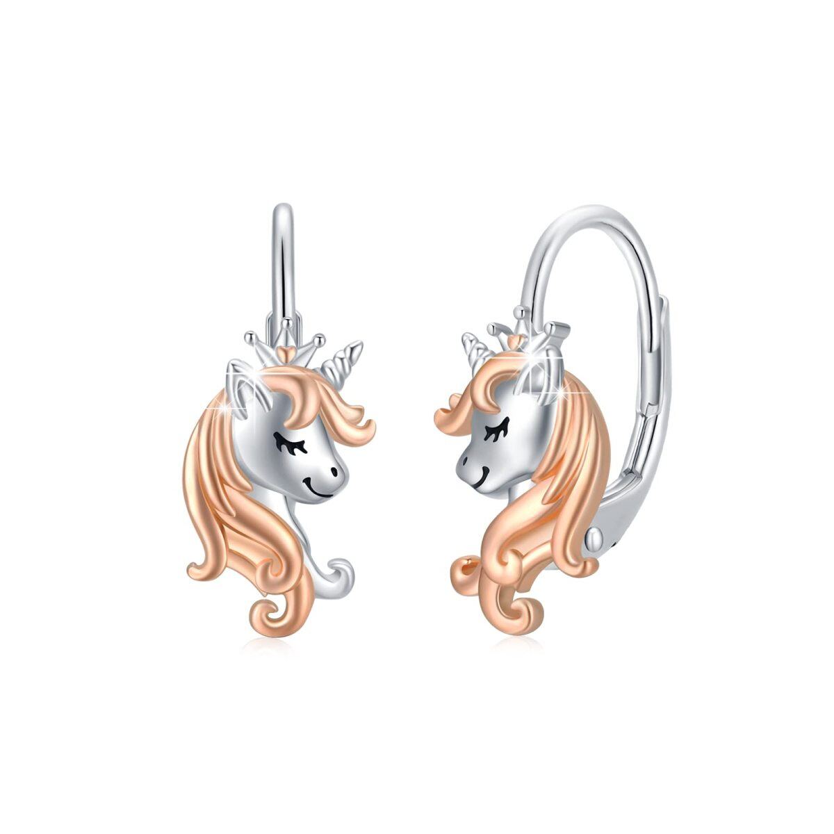 Sterling Silver Two-tone Unicorn Lever-back Earrings-1