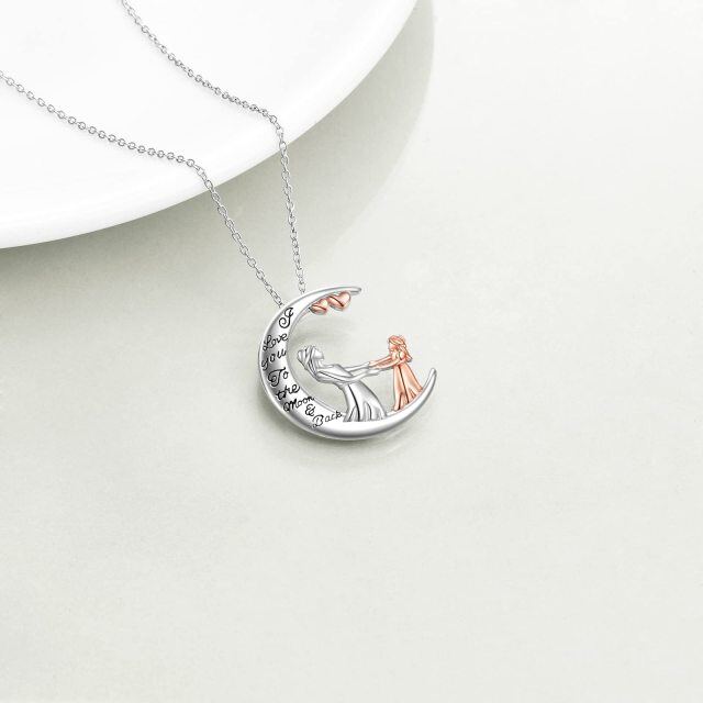 Sterling Silver Two-tone Mother & Daughter Heart & Moon Pendant Necklace with Engraved Word-3