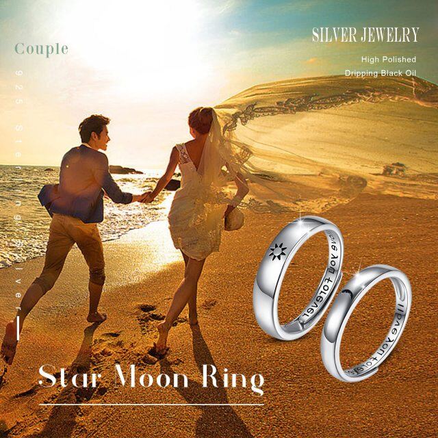 Sterling Silber Mond & Sonne offener Ring mit eingraviertem Wort-2