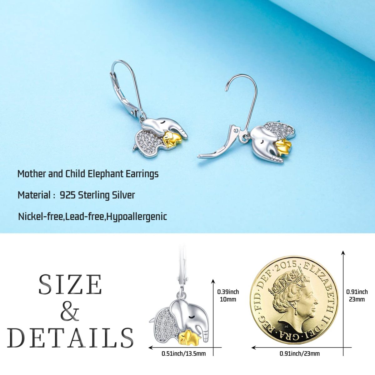 Sterling Silver Cubic Zirconia Elephant Lever-back Earrings-7