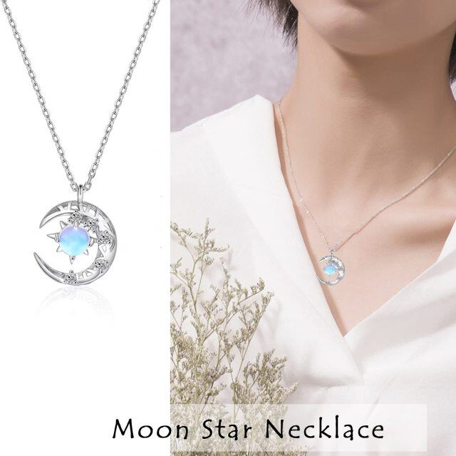 Sterling Silver Moonstone Moon Pendant Necklace-2
