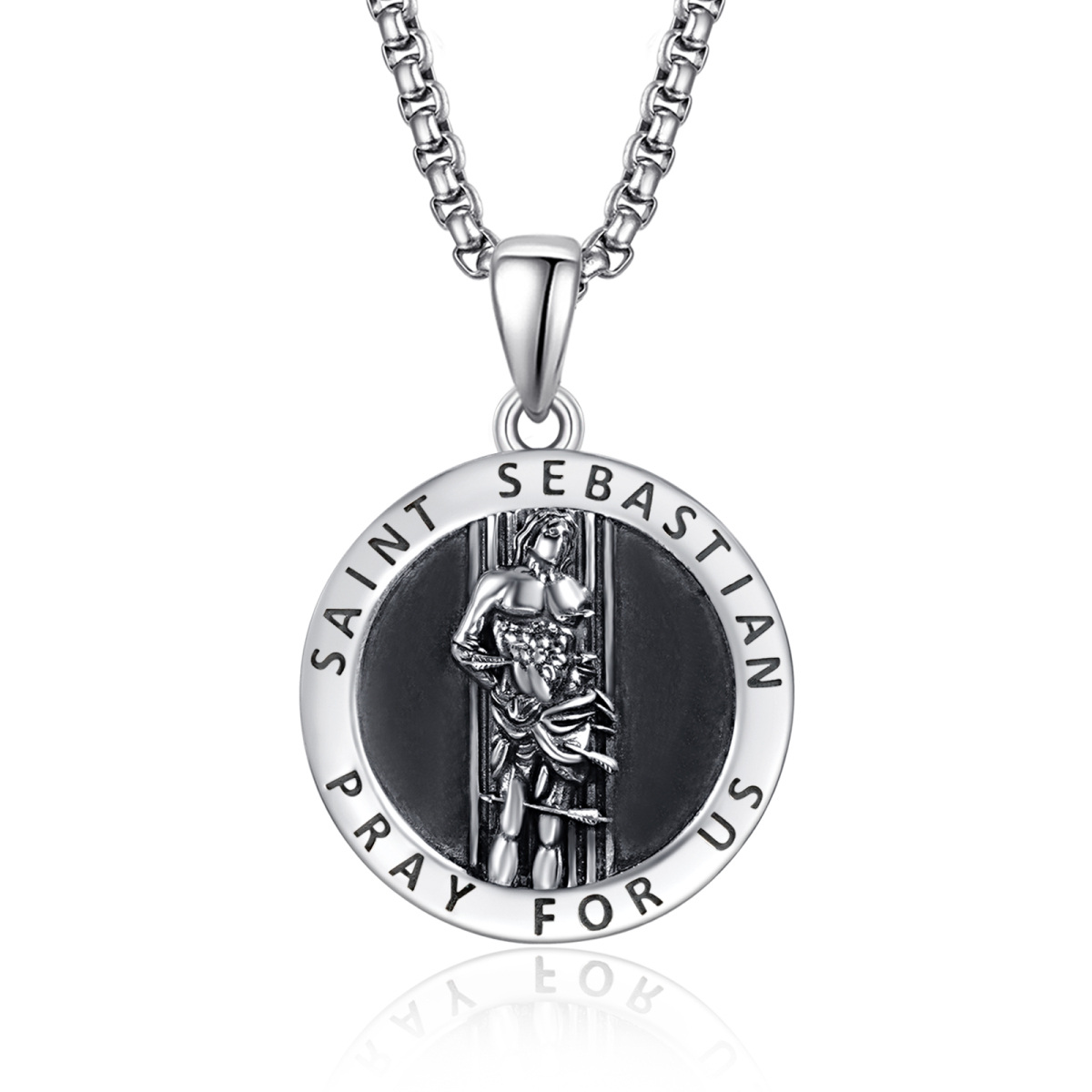 Sterling Silver San Sebastian Protect Us Pendant Necklace for Men-1