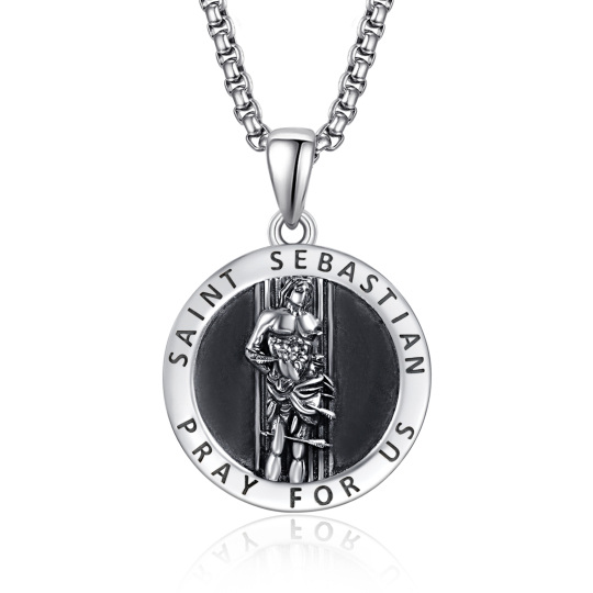 Sterling Silver San Sebastian Protect Us Pendant Necklace for Men