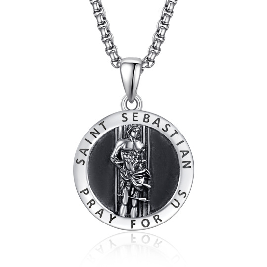 Collana con ciondolo in argento sterling San Sebastian Protect Us per uomo