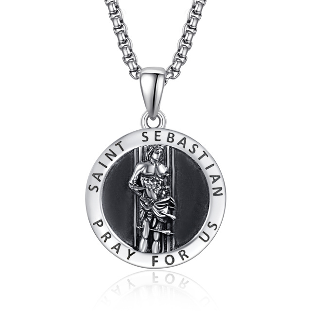 Collier en argent sterling avec pendentif San Sebastian Protect Us pour hommes-1