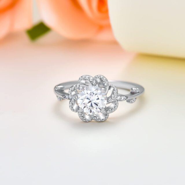 Sterling Silver Moissanite Rose Wedding Ring-2