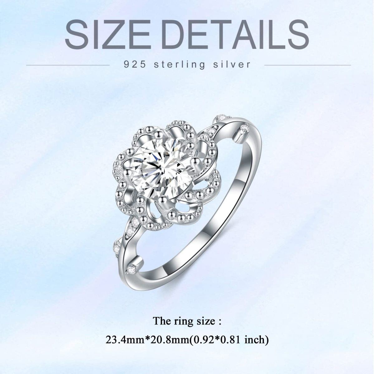Sterling Silver Moissanite Rose Wedding Ring-6