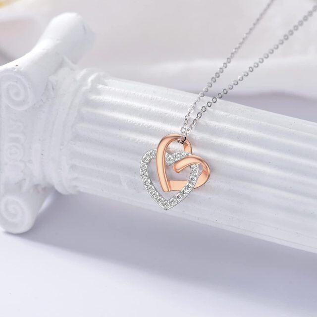 9K Gold Cubic Zirconia Heart With Heart Pendant Necklace-2