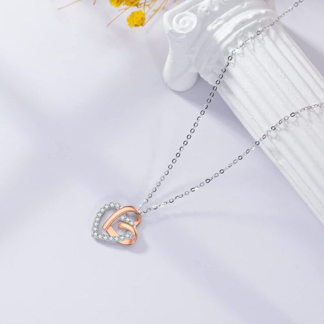 9K Gold Cubic Zirconia Heart With Heart Pendant Necklace-3