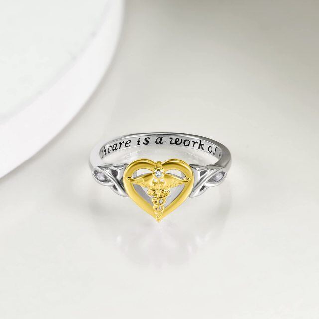 Sterling Silver Two-tone Angel Wing & Heart Ring with Engraved Word-3