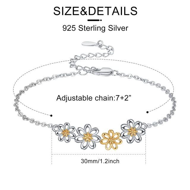 Sterling Silber Zirkon Gänseblümchen Figaro Link Kette Armband-5