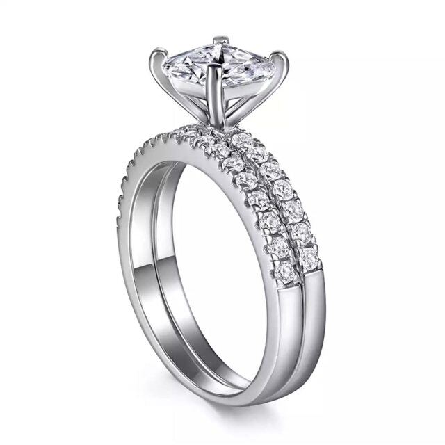 14K White Gold Plated Princess-square Shaped Moissanite Personalized Classic Name Engagement Ring-2