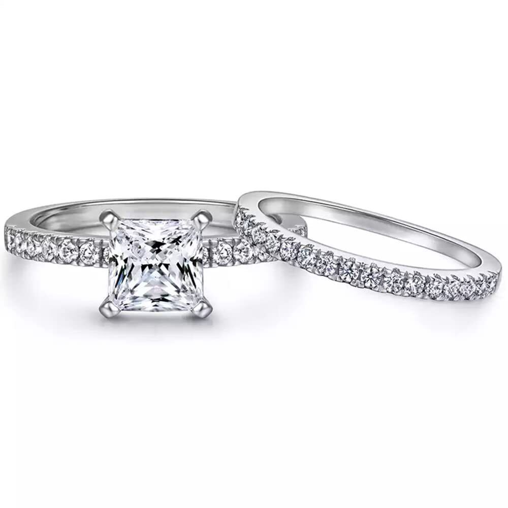 14K White Gold Plated Princess-square Shaped Moissanite Personalized Classic Name Engagement Ring-1