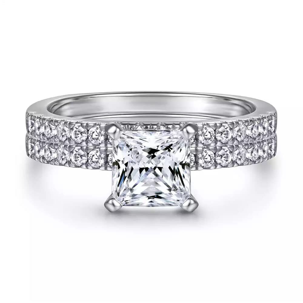 10K White Gold Princess-square Shaped Moissanite Personalized Classic Name Engagement Ring-4