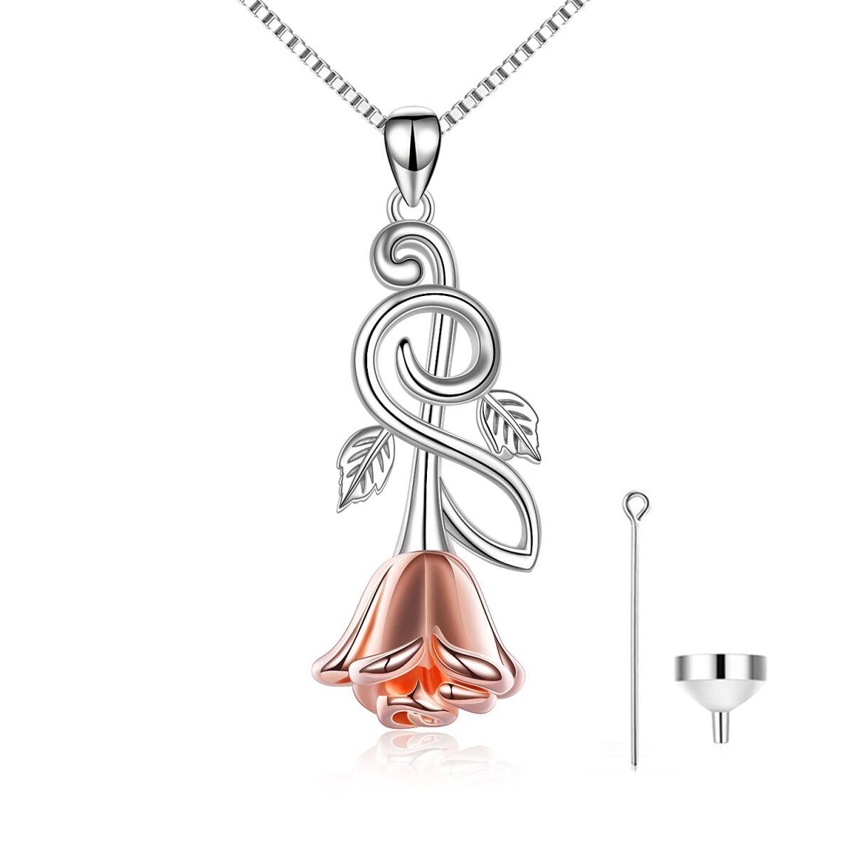 Sterling Silber zweifarbig Rose & Musical Note Urne Halskette für Asche-1