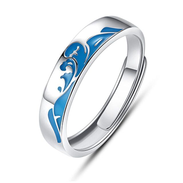Anel Ocean Wave em prata esterlina 925 anel ondulado ajustável para mulheres-0