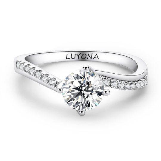 Sterling Silver Circular Shaped Moissanite Personalized Engraving Engagement Ring