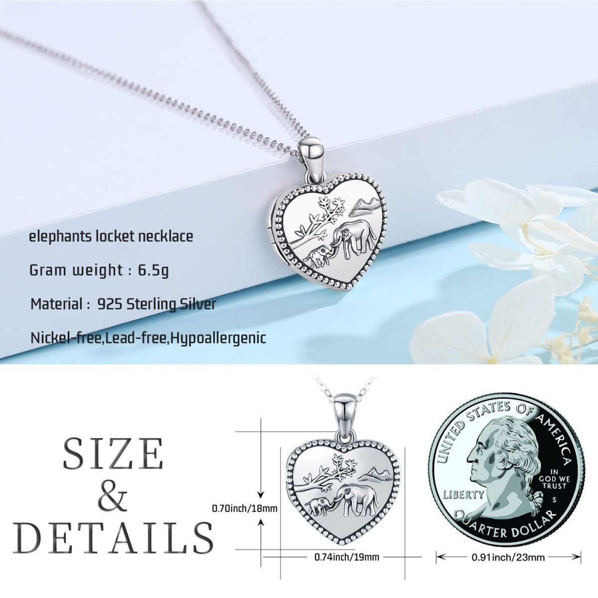 Sterling Silver Elephant Personalized Photo Locket Necklace-7