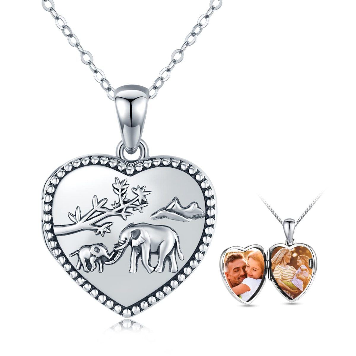 Sterling Silver Elephant Personalized Photo Locket Necklace-1