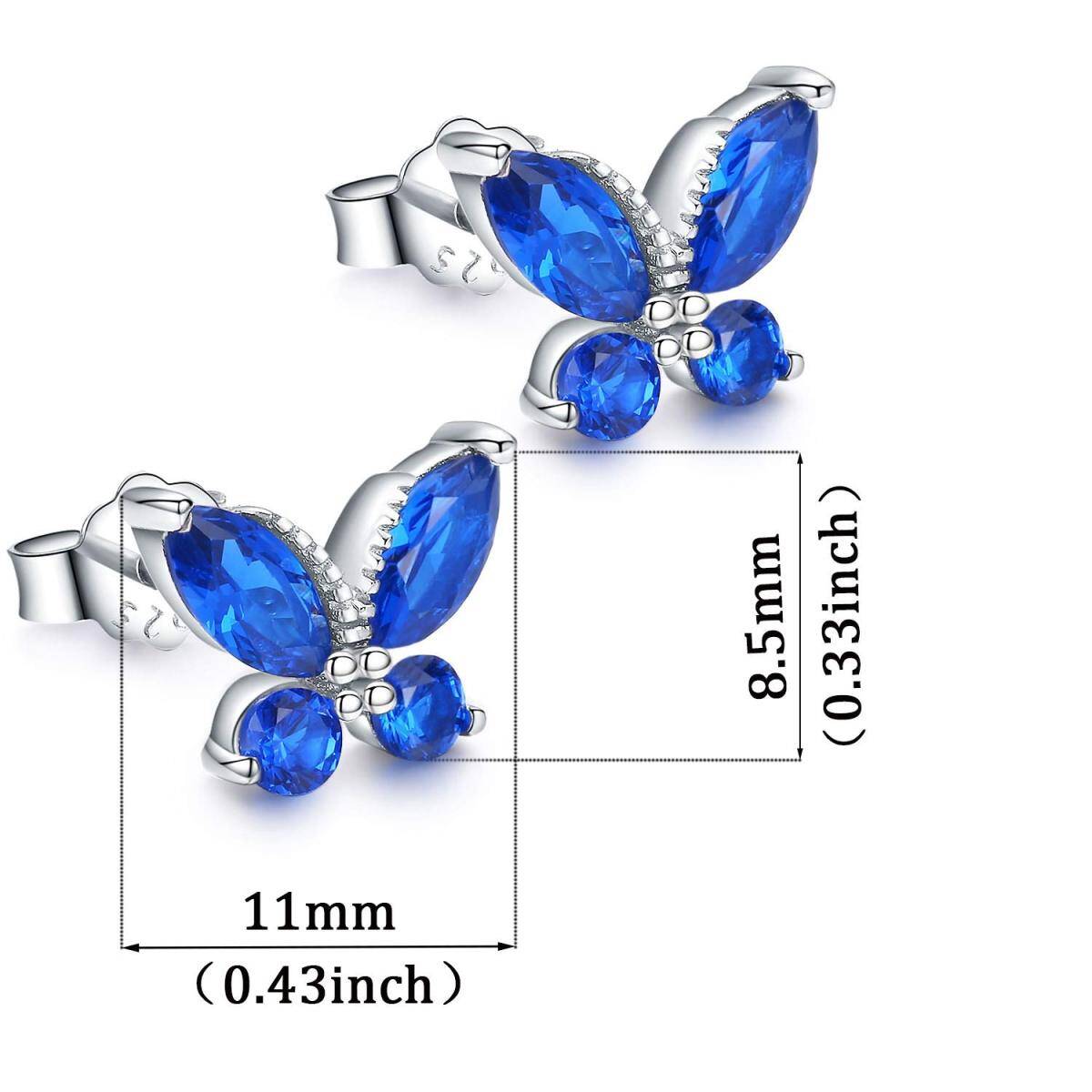 Sterling Silver Cubic Zirconia Butterfly Stud Earrings-4