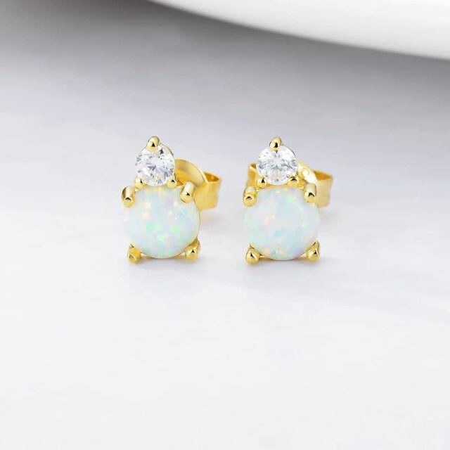 14K Yellow Gold Opal & Moissanite Stud Earrings for Women Girl-2