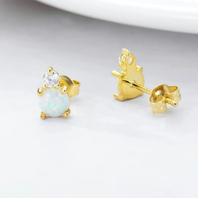 14K Yellow Gold Opal & Moissanite Stud Earrings for Women Girl-3