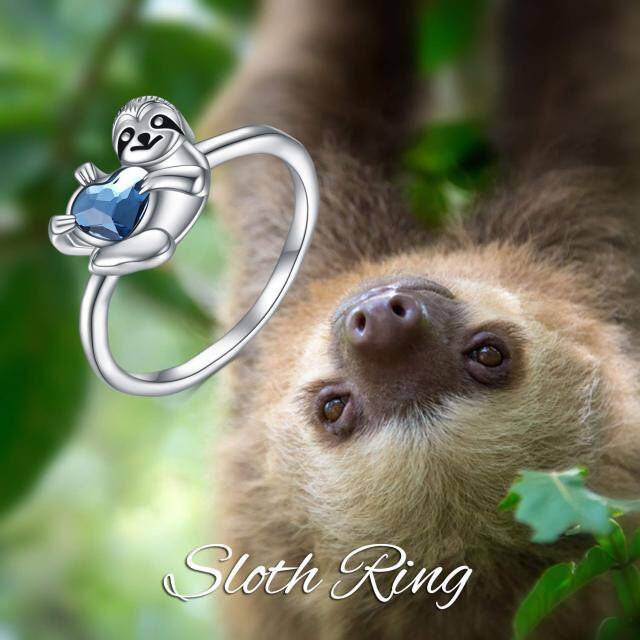 Sterling Silver Heart Shaped Crystal Sloth Ring-4
