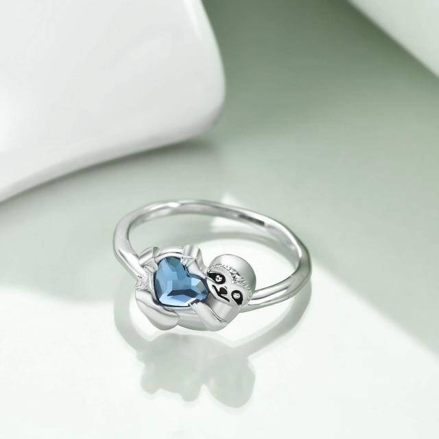 Sterling Silver Heart Shaped Crystal Sloth Ring-3