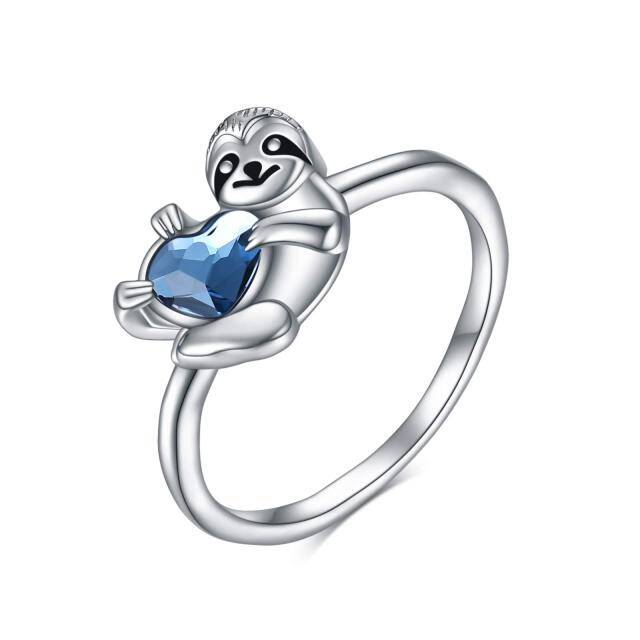 Sterling Silver Heart Shaped Crystal Sloth Ring-0