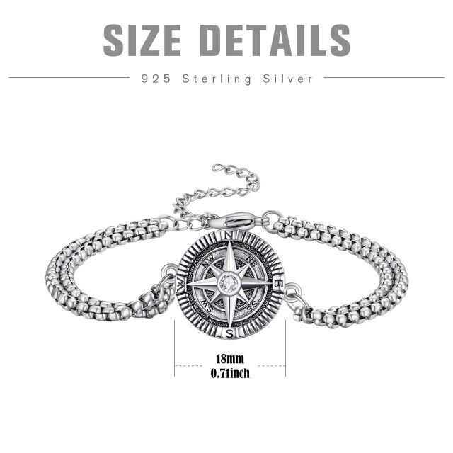 Sterling Silver Zircon Compass Pendant Bracelet for Men-5