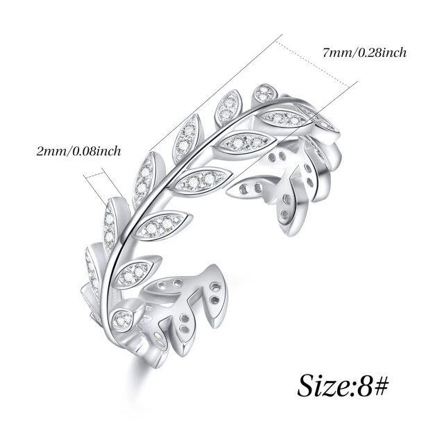 Sterling Silver Zircon Leaves & Olive Branch Open Ring-4