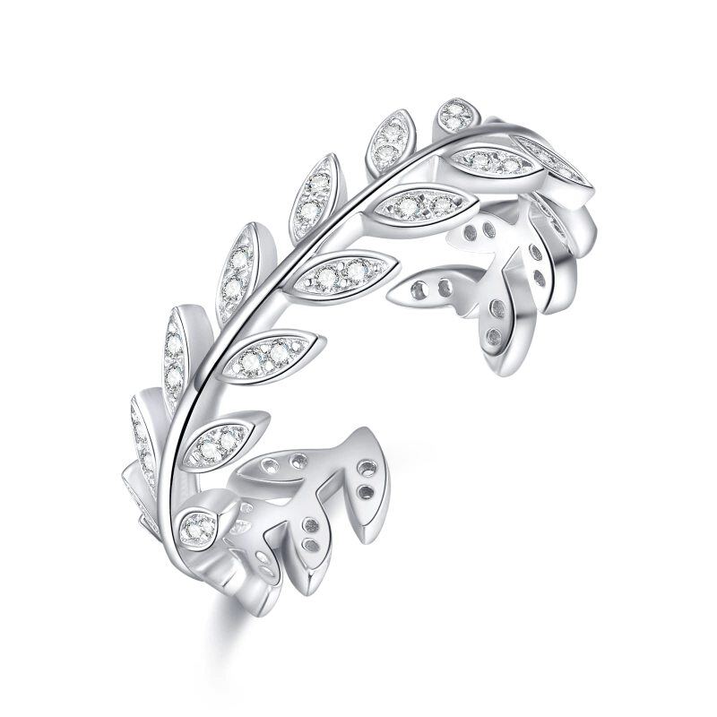 Sterling Silver Zircon Leaves & Olive Branch Open Ring