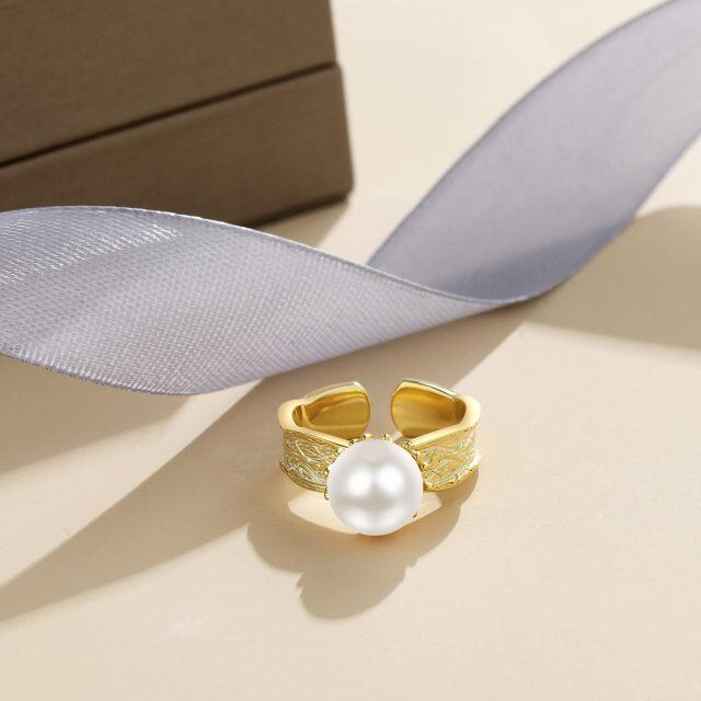 Sterling Silver with Yellow Gold Plated Pearl Bead Open Ring-3