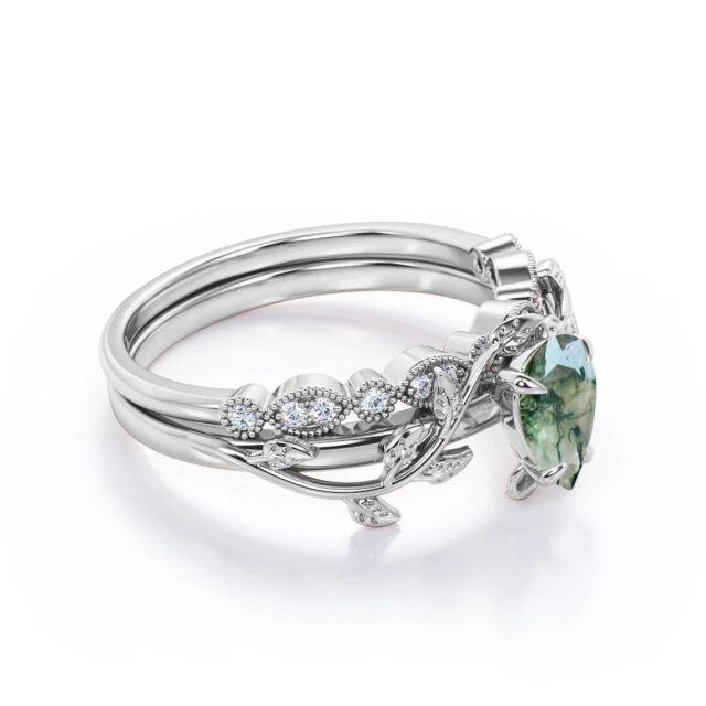 Sterling Silver Moss Agate Ivy Engagement Ring-2