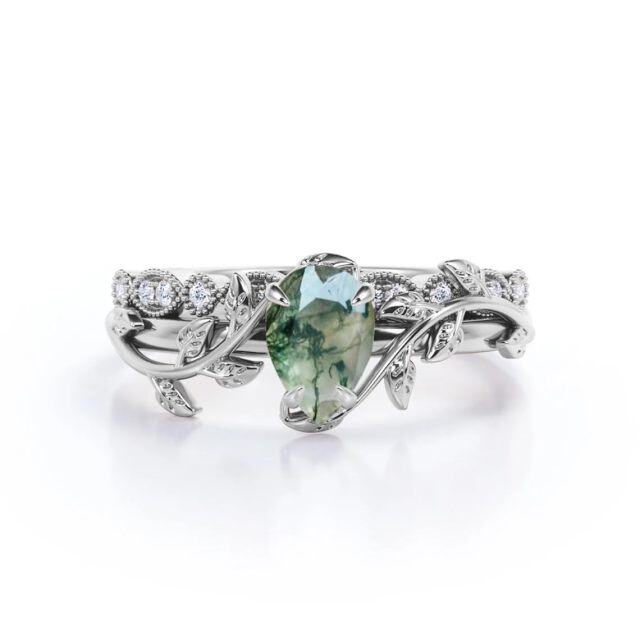 Bague de fiançailles en argent Sterling Moss Agate Ivy-3