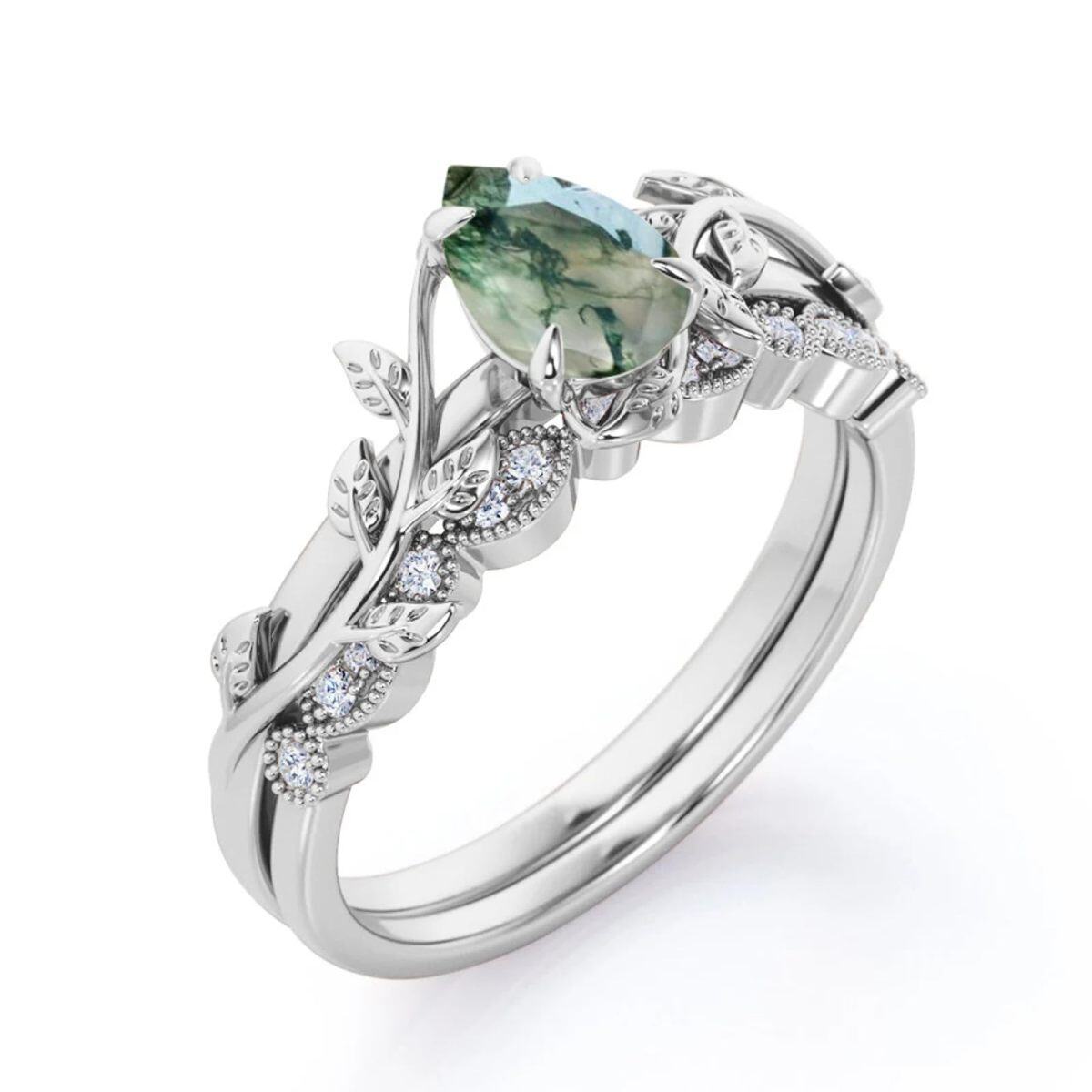 Sterling Silver Moss Agate Ivy Engagement Ring-1