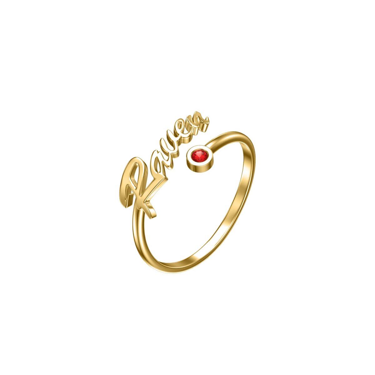 10K Gold kubischer Zirkon personalisierter klassischer Name Geburtsstein Ring-1