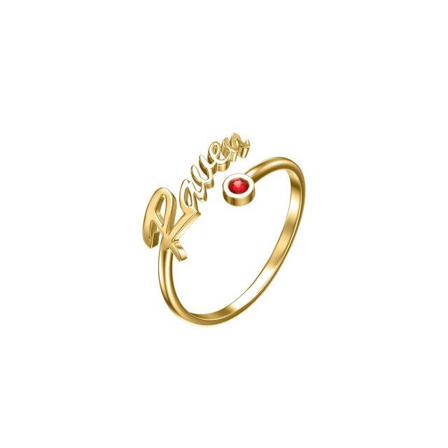 10K Gold kubischer Zirkon personalisierter klassischer Name Geburtsstein Ring-0